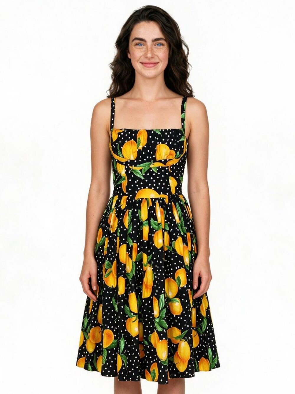 RARE Bernie Dexter Black Swing Midi Pinup Retro Dress in Juicy Orange, S
